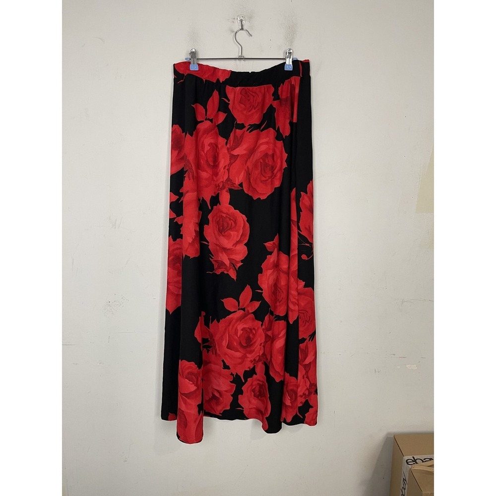 Vamp Womens Skirt 1X Plus Red Rose Floral Maxi Romantic Valentines Date Night